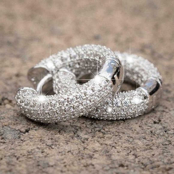 18K White Gold 2ct Womens Diamond Earrings Round Circle Huggies 2 ct 18 karat K